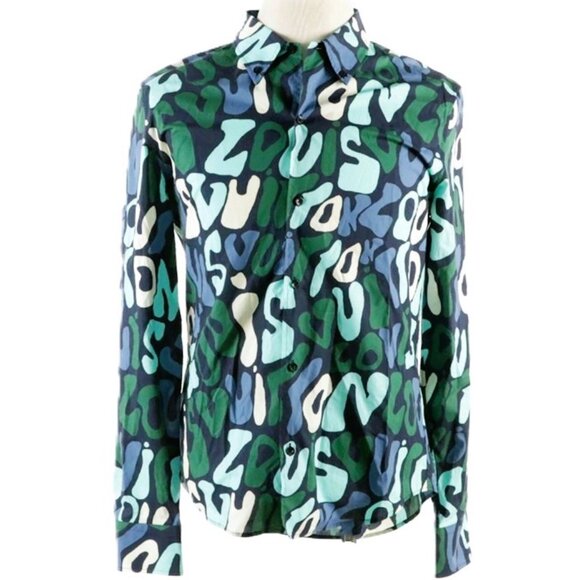 Louis Vuitton Stephen Sprouse Graffiti Script Logo Long Sleeve Cotton Shirt SZ M - Picture 1 of 8